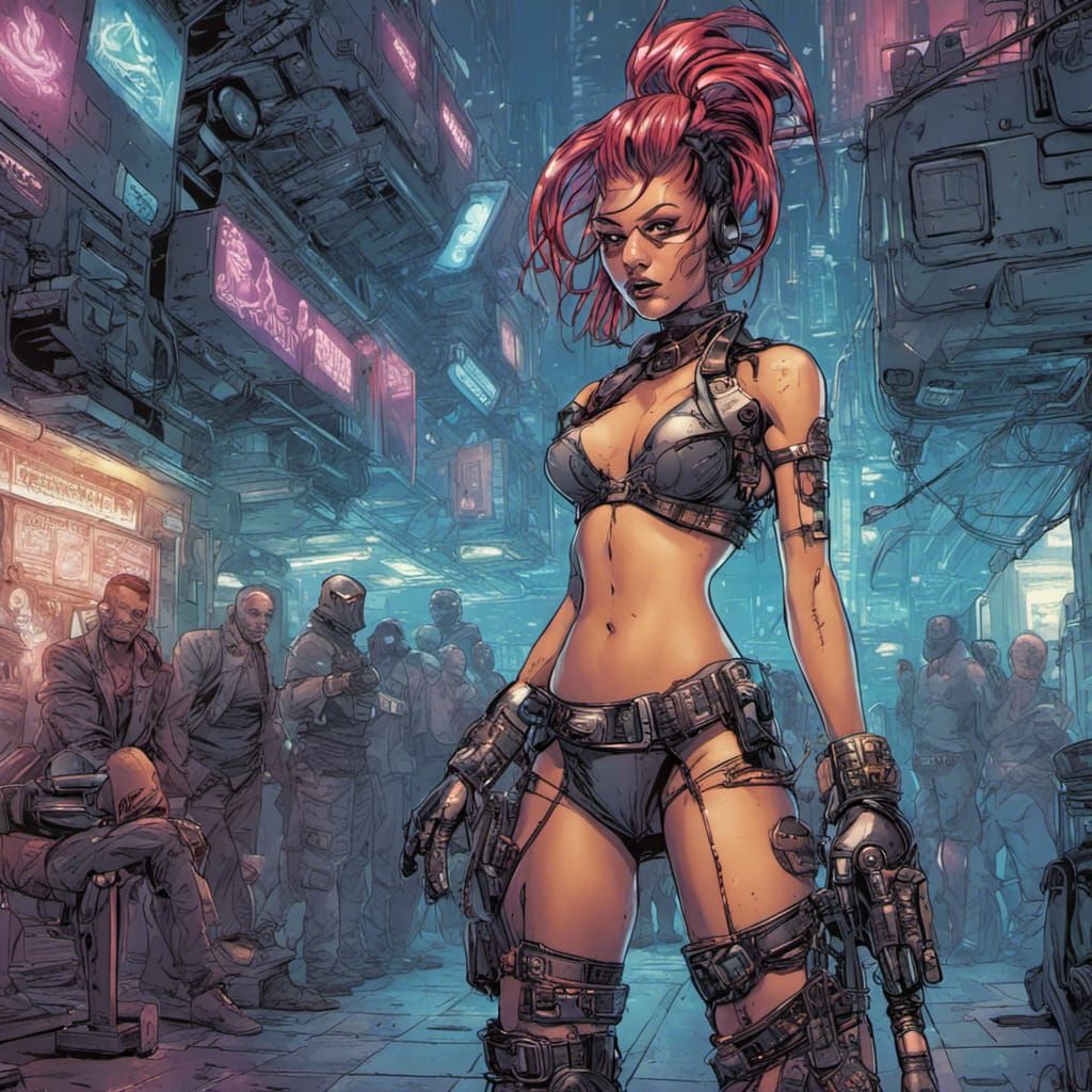 Cyberpunk Woman in Urban Decay Comic Art