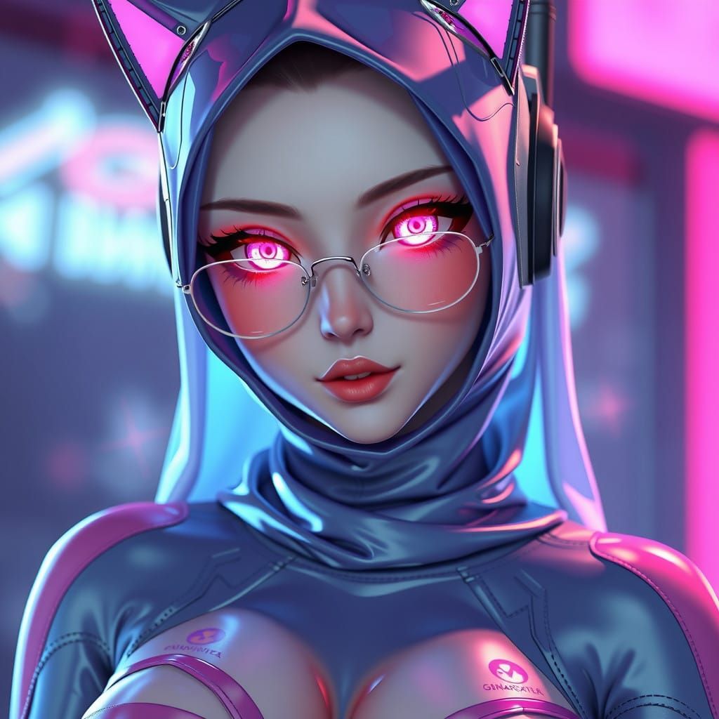 Glowing Goddess in Latex Anime Armor