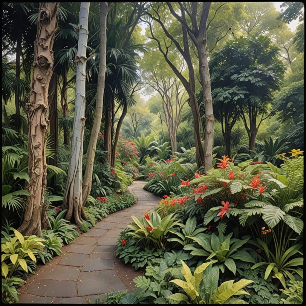 Botanical Garden Oasis in Vibrant Colors