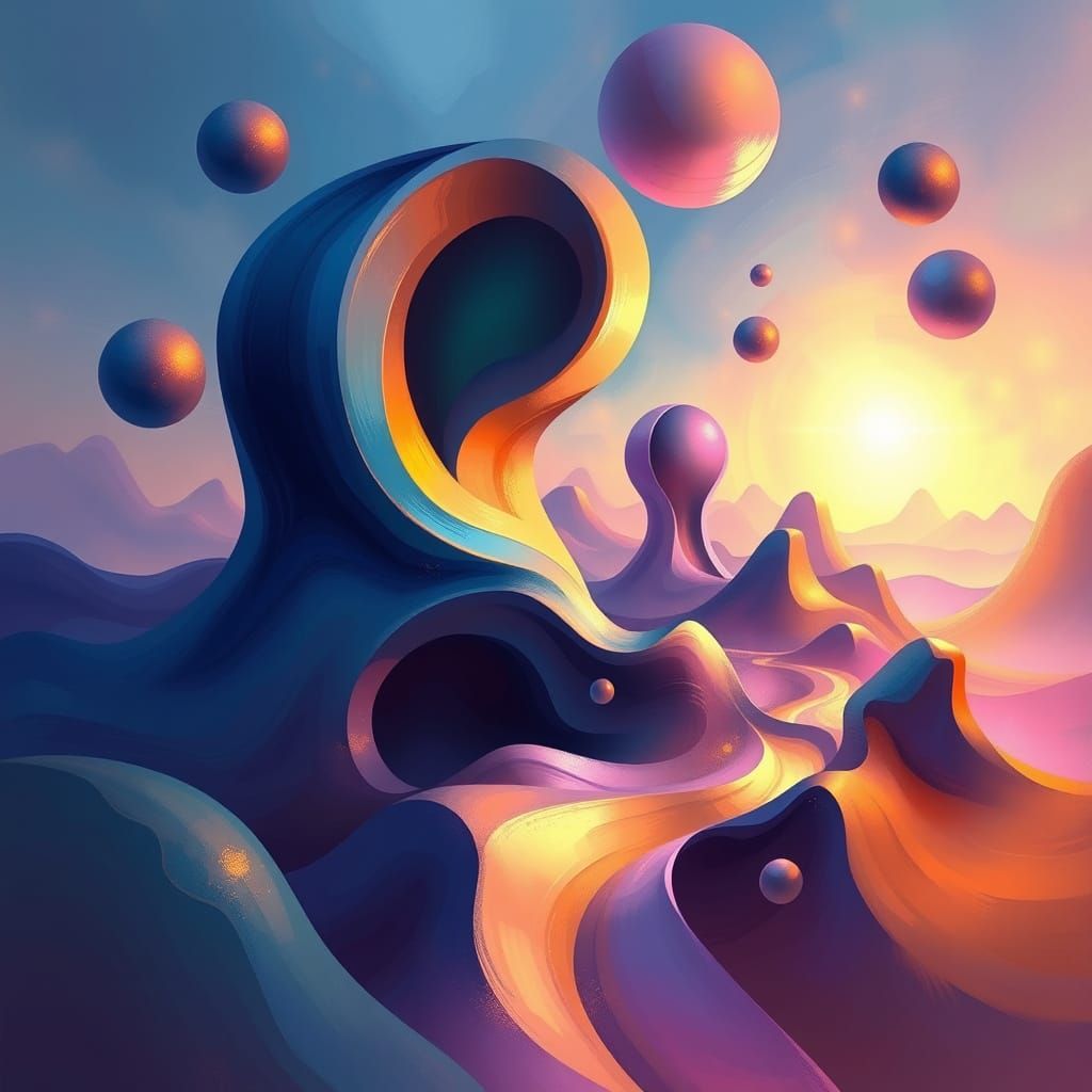 Surreal Dreamscape of Merging Forms in Ethereal Glow