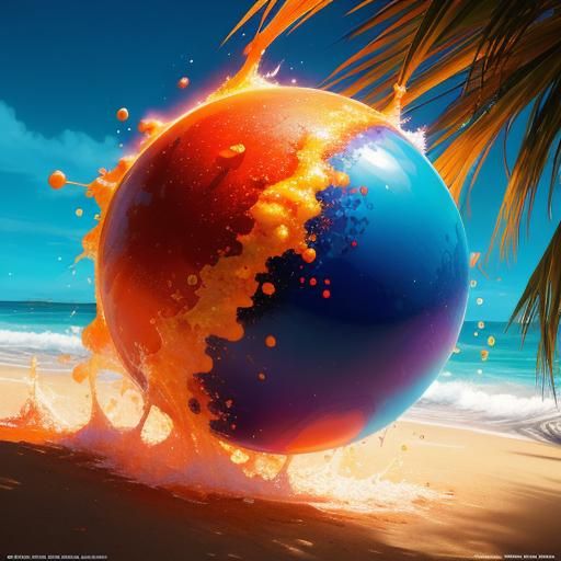 Fiery Tropical Beach: Hyperrealistic Abstract Art