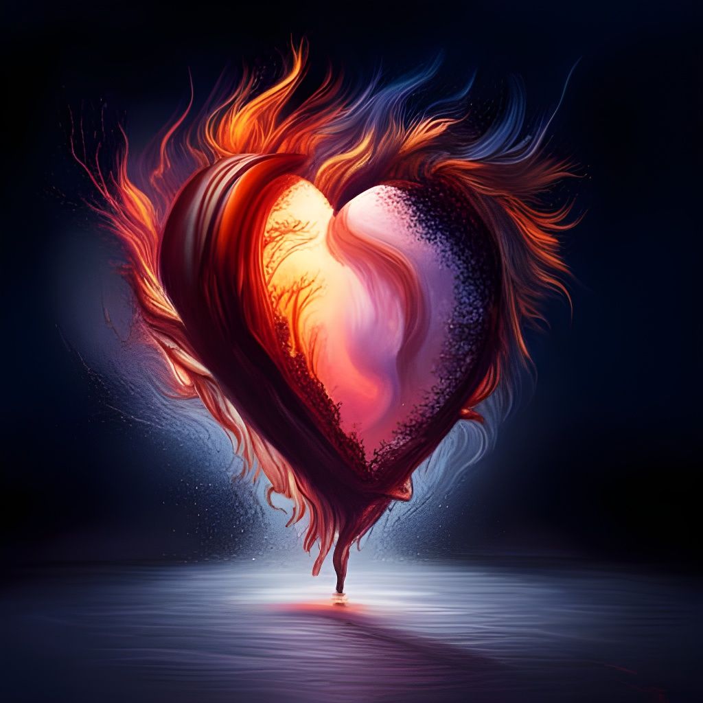 Heart Ablaze: Hyperrealistic Ashes in Dramatic Lighting