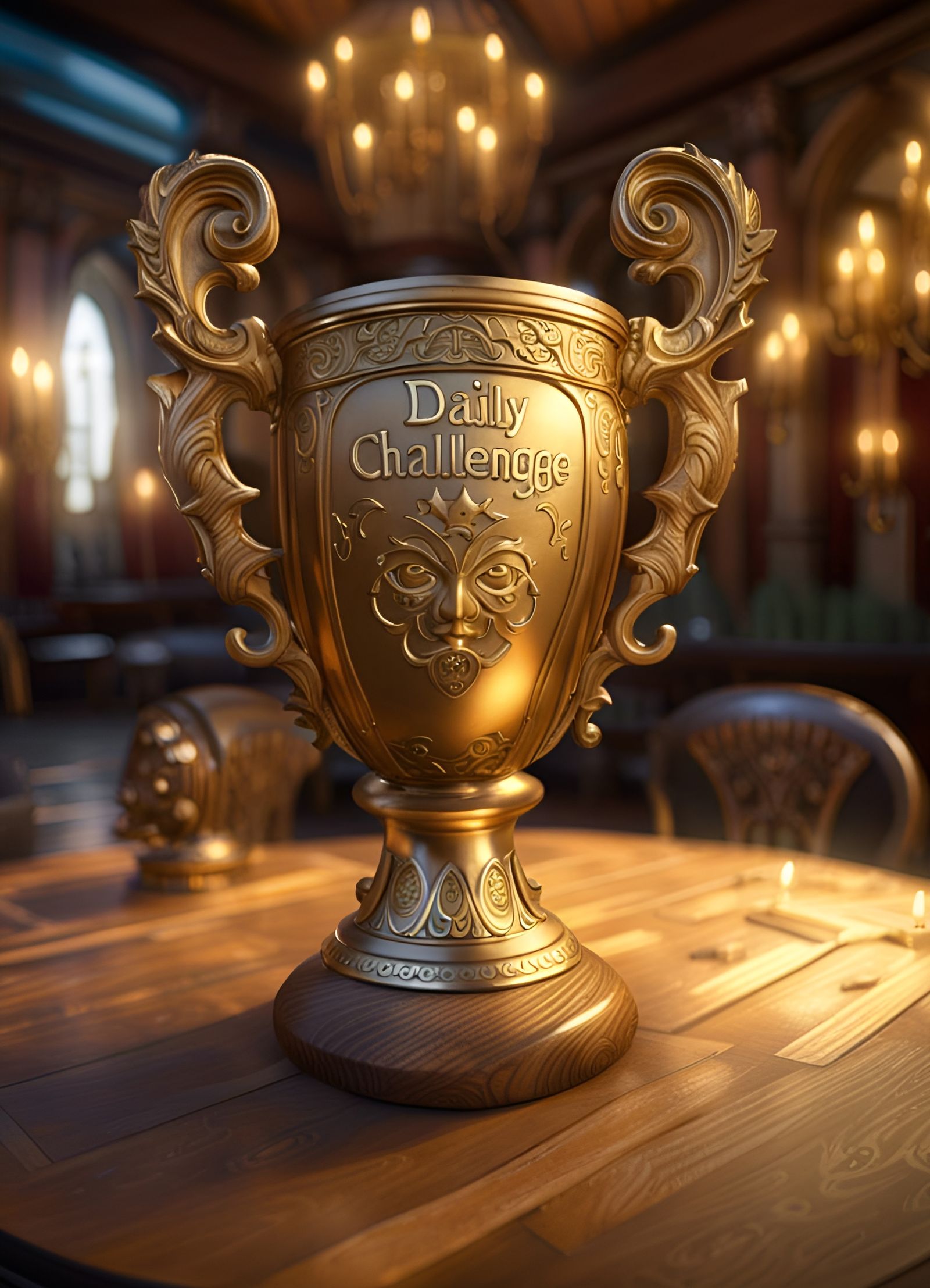 Golden trophy with wooden base received by the daily challen...