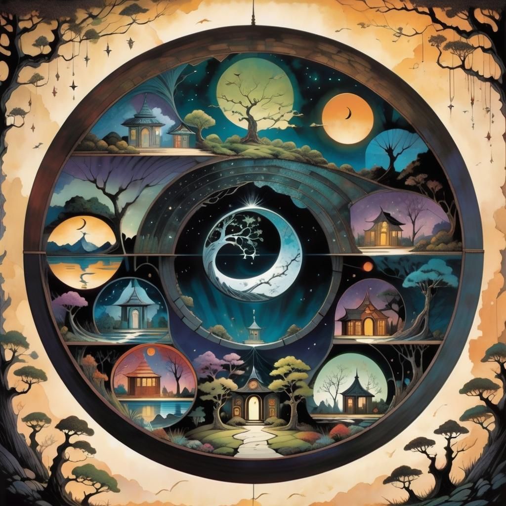 Surreal Stargate Scene with Fantasy Garden Elements