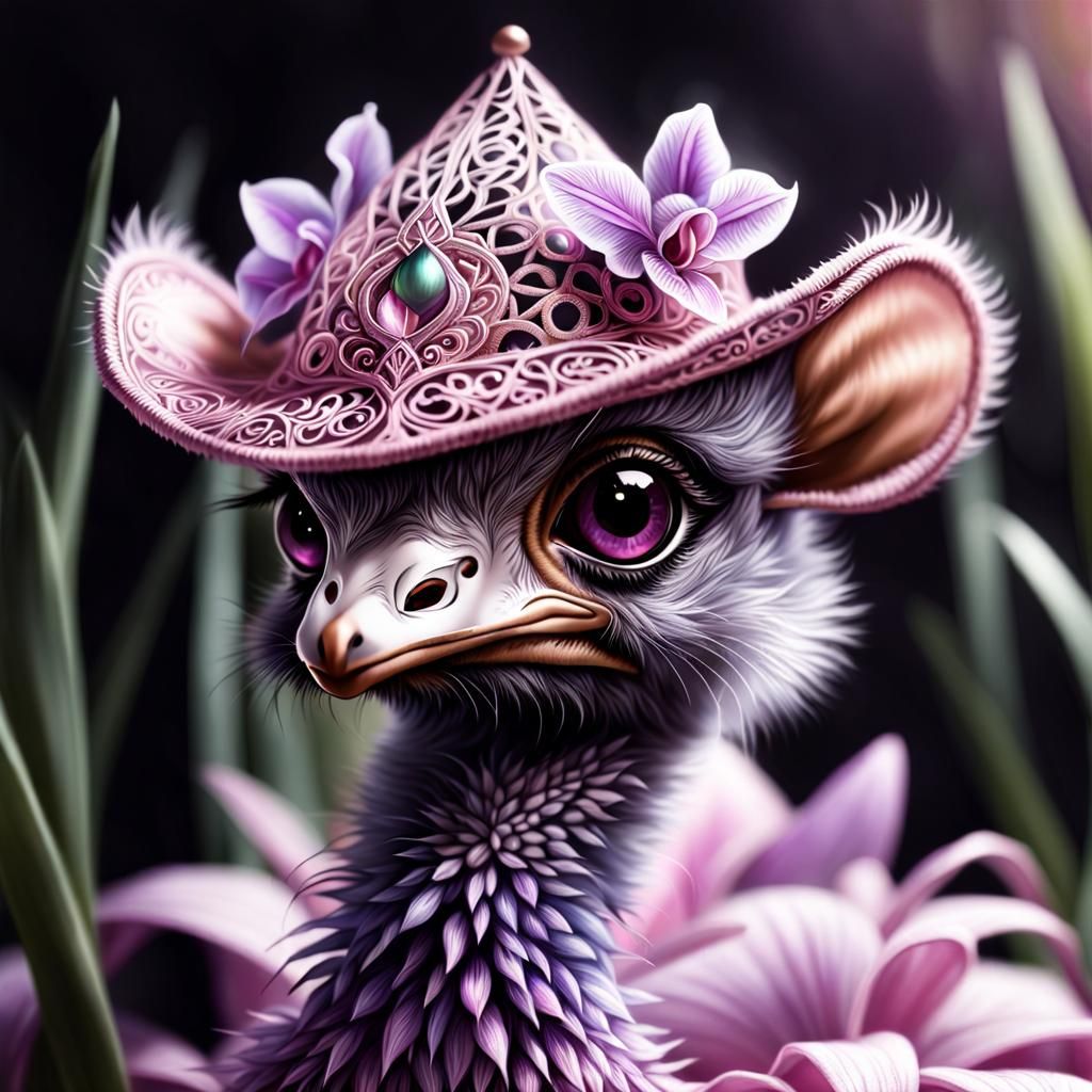 Emu-Gremlin Witch Portrait in Watercolor Style