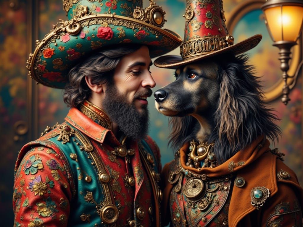 Court Jester Plays With Cowboy Dog in Hyperrealistic Splash ...