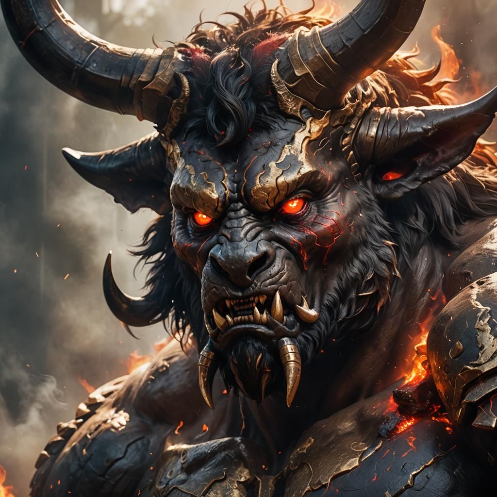 Majestic Minotaur Portrait with Fiery Eyes
