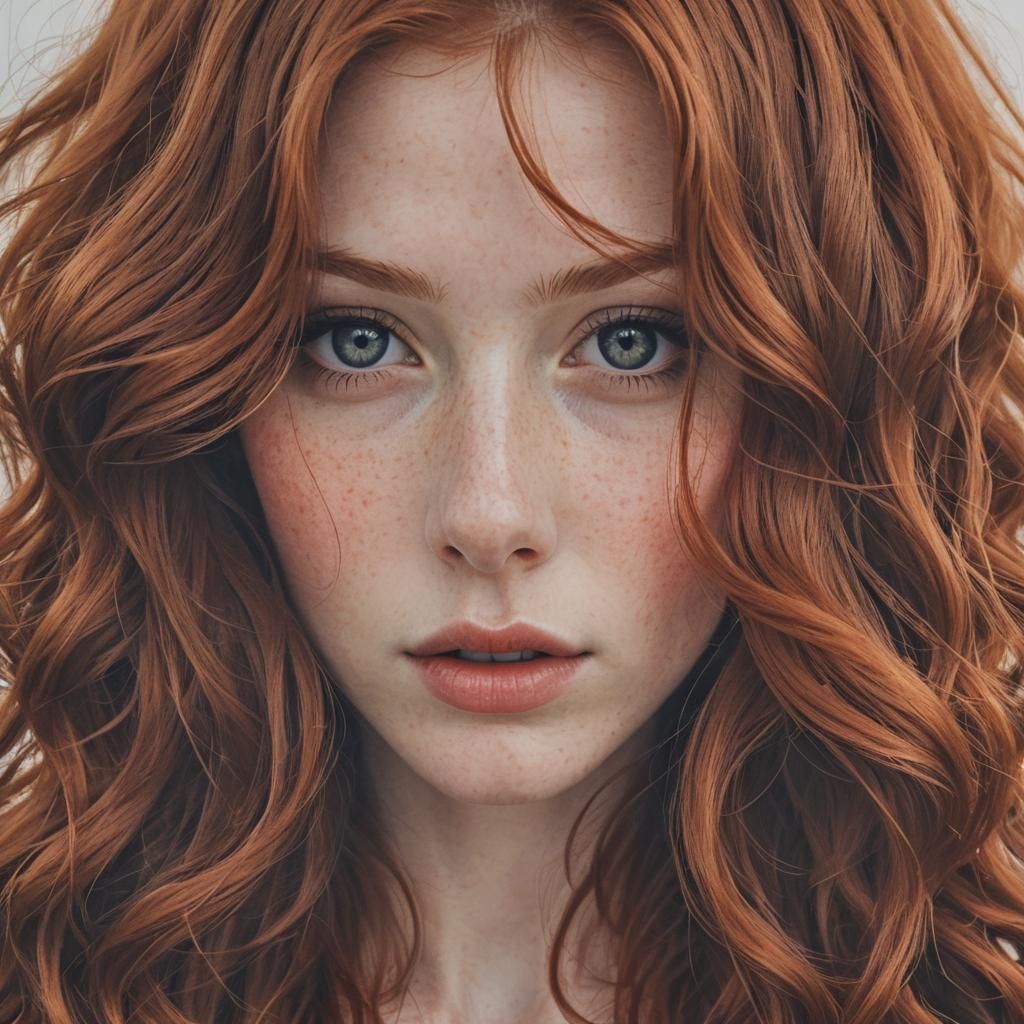 Seductive Redhead with Long Hair and Light Eyes