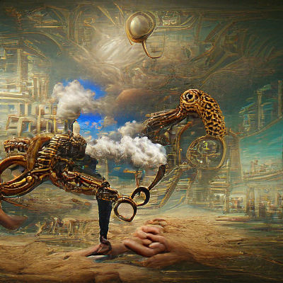 Steampunk Automaton Assembly in Surreal Lab