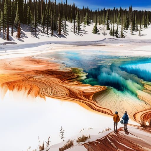 Grand Prismatic Spring: Anime Watercolor Masterpiece