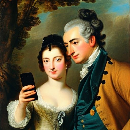Couple Capturing Selfie in Gainsborough Style