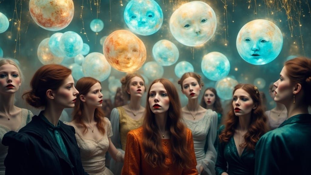 Ethereal Orbs: Astonished People in a Cinematic Fantasy