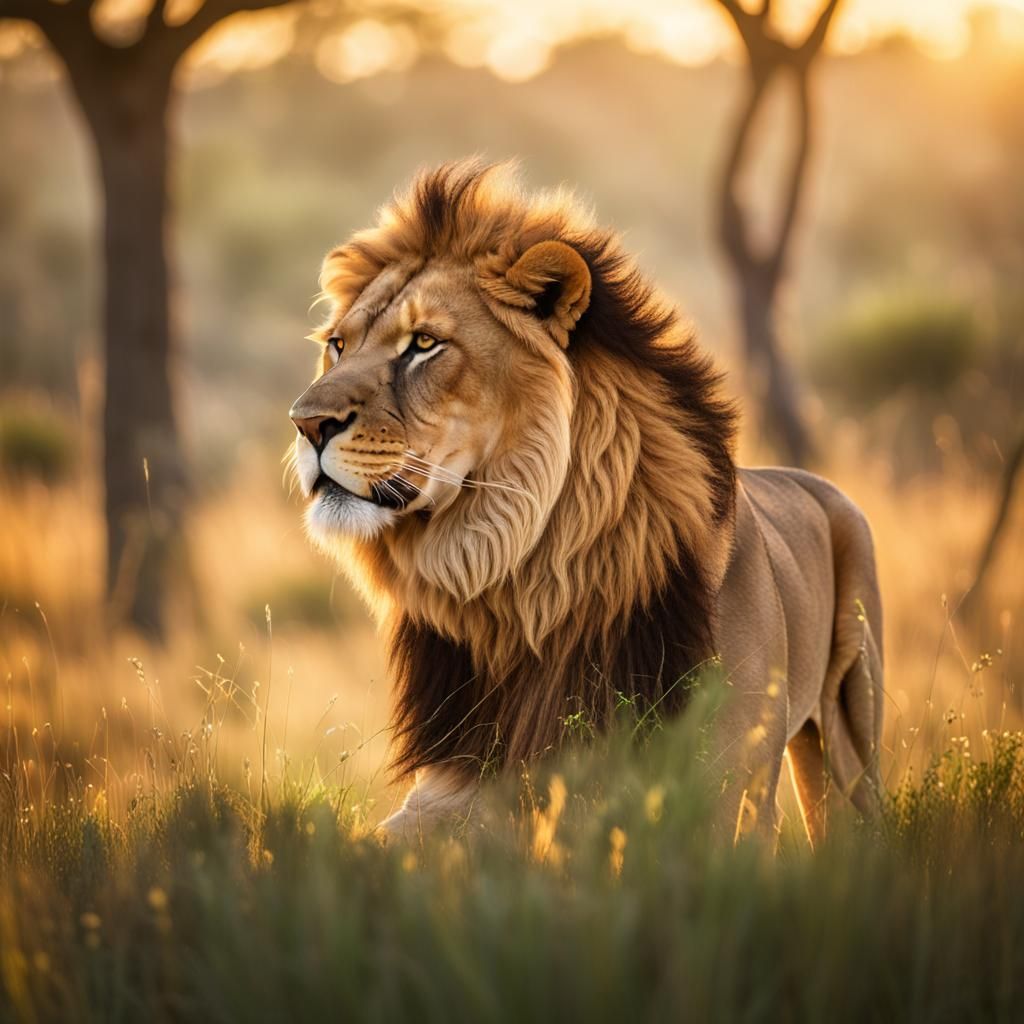 Majestic Lion Portrait in the Savannah