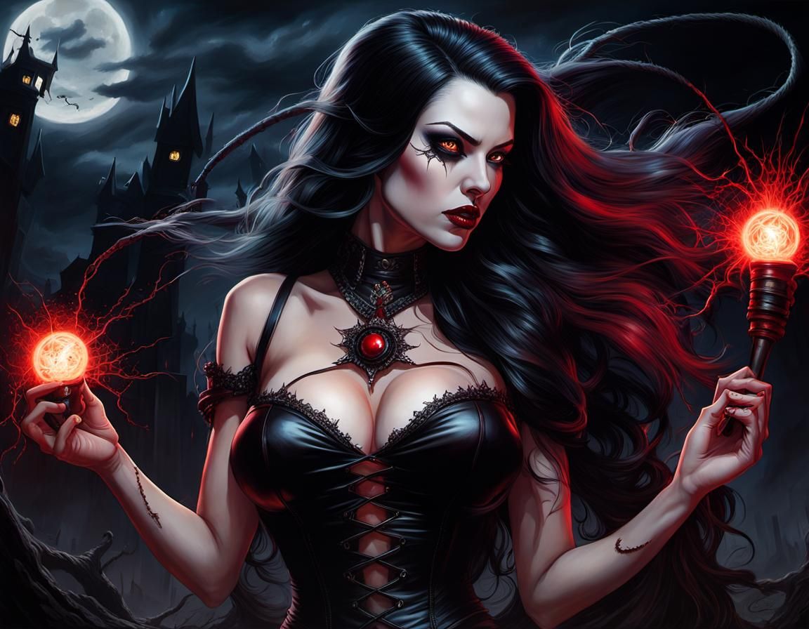 Zombie Vampire Portrait in Crimson Splattercore Style