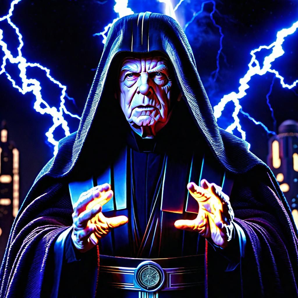 Emperor Palpatine Unleashes Force Lightning on Coruscant