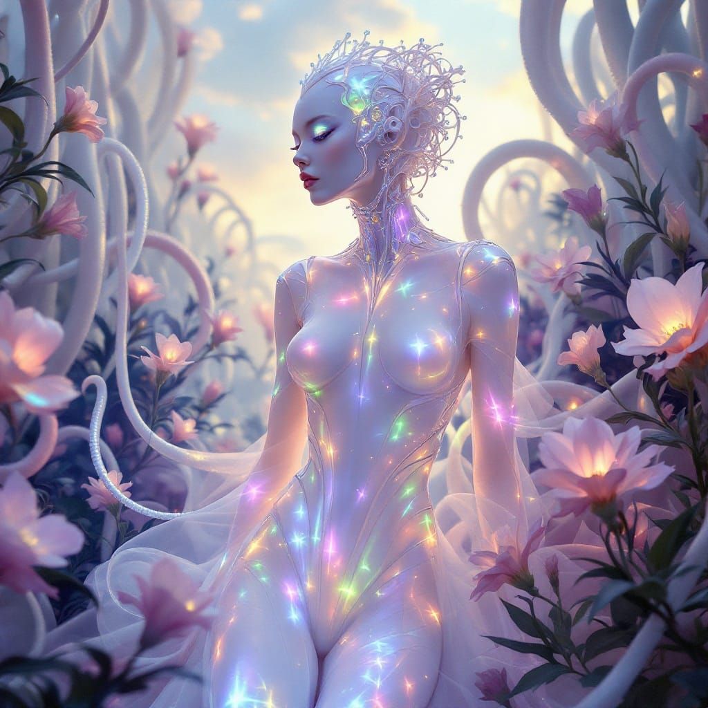 Celestial Fairy in Luminous Biomechanical Garb