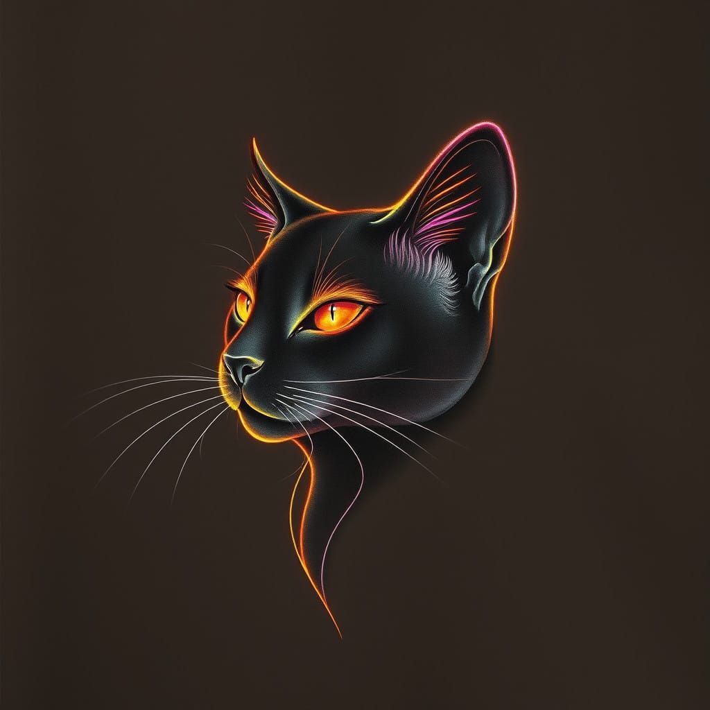 Elegant Cat Silhouette Emanates Warm Glow in Dark Hazy Backg...