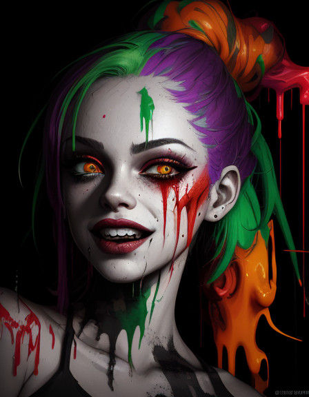 Sinister Smirking Portrait in Neon Graffiti Style