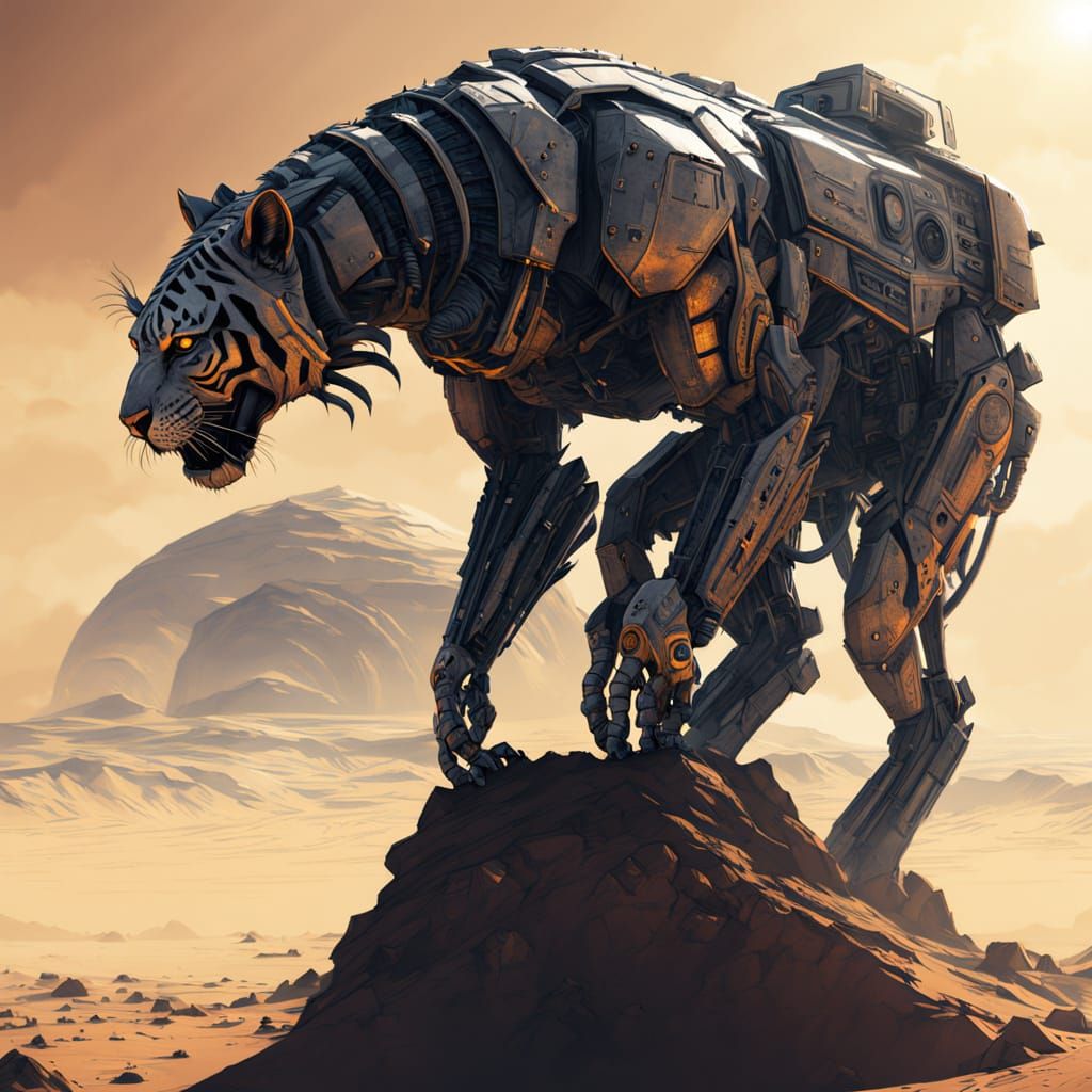 Bio-Mechanical Tiger in Alien Desert