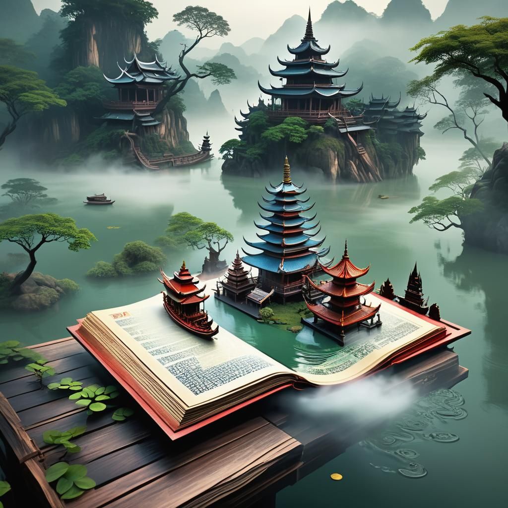 Thai Fantasy Gods Emerge from Open Book