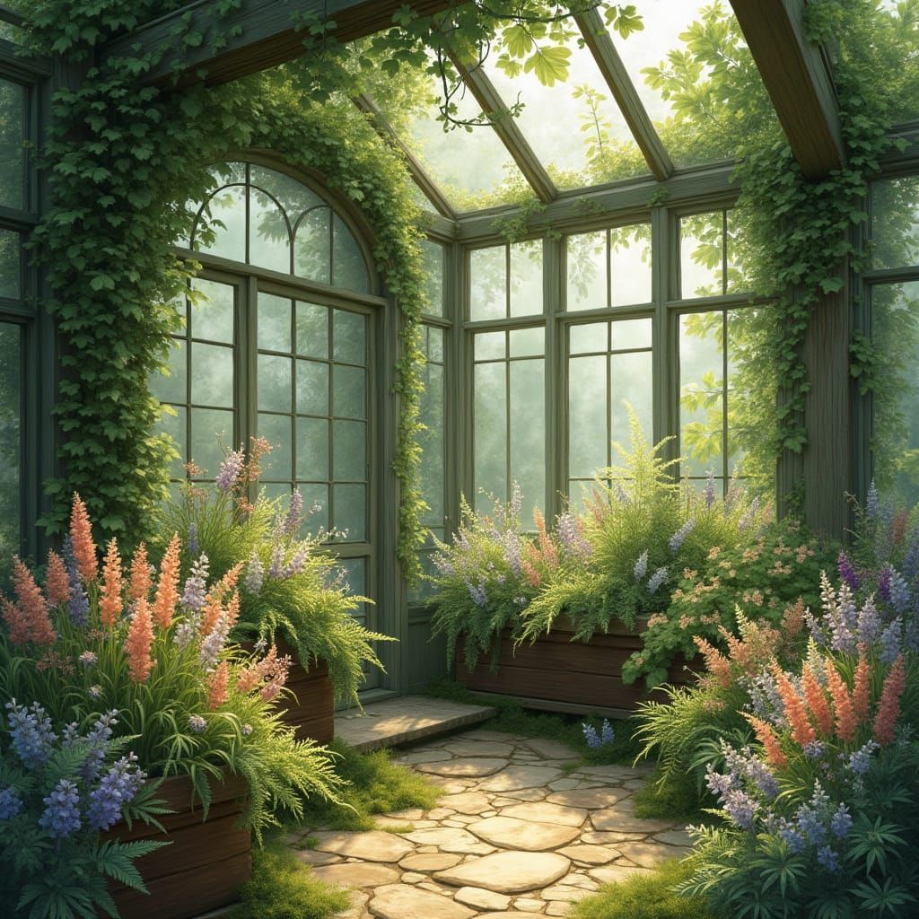 Ethereal Botanical Oasis in Watercolor Style