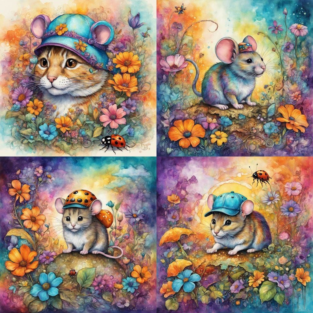 Mouse, Cat, and Ladybug in Summer Colors