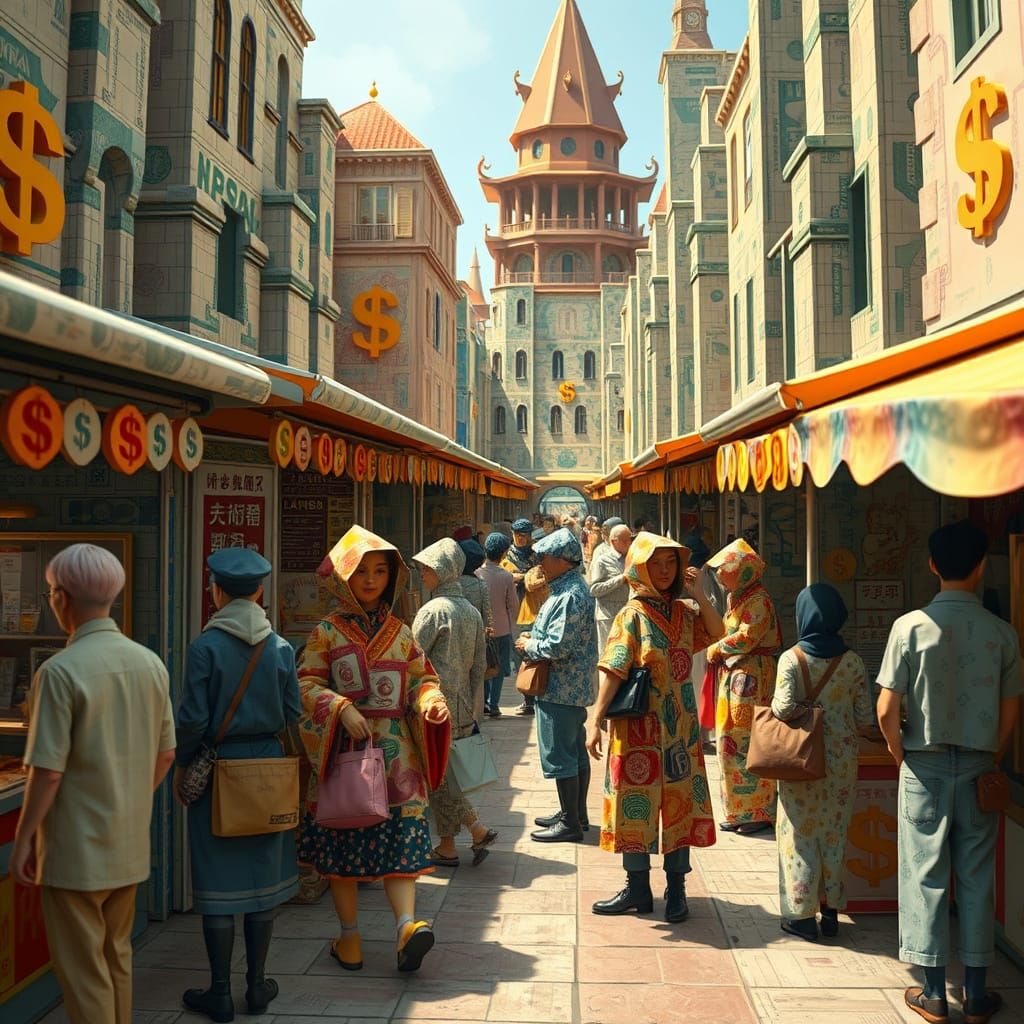 Origami Money Marketplace in Warm, Inviting Light