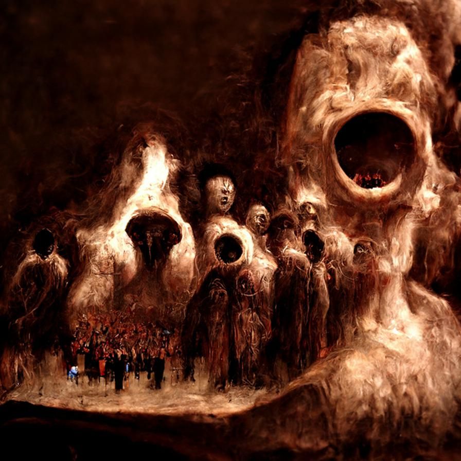 Demonic Choir in Hellish Cathedral: Oil Painting