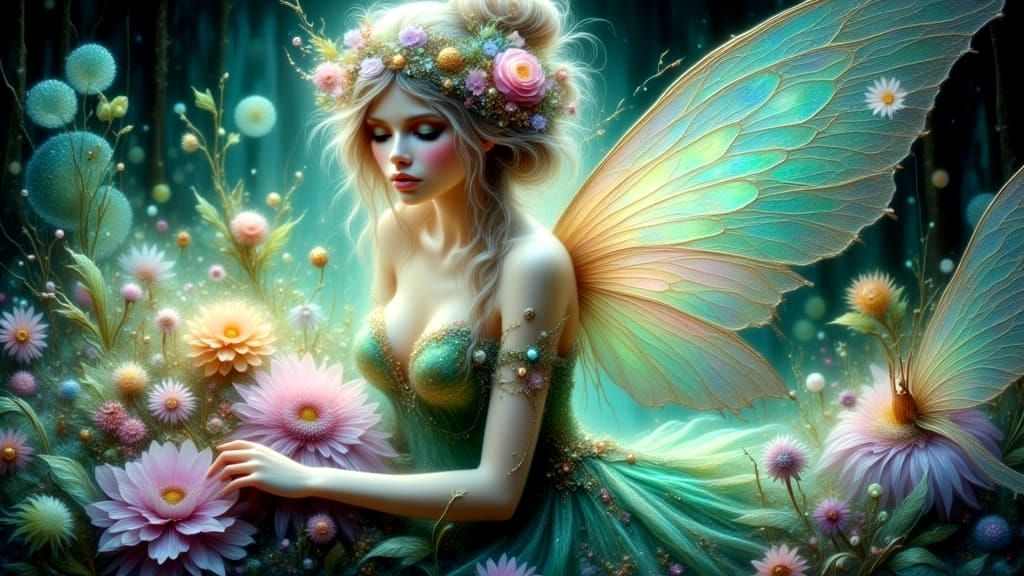 Art Nouveau Fairy and Microbes Double Exposure