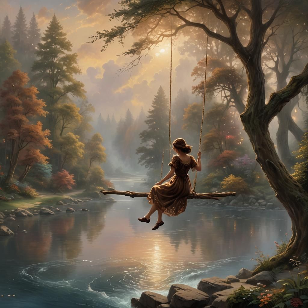 Ethereal Girl on a Rope Swing, Fantasy Art