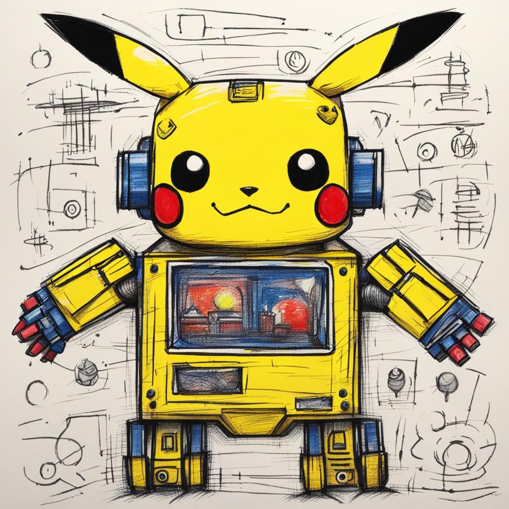 Pikachu Robot Crayon Drawing for Kids
