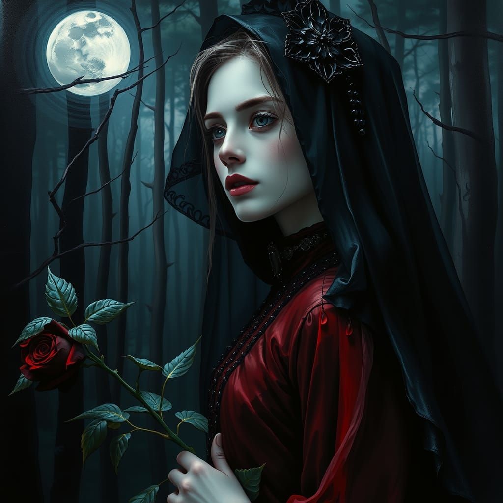 Gothic Lady Portrait in Grungy Black Style