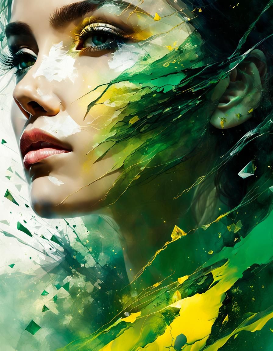 Shattered Woman Portrait in Layered Digital Art