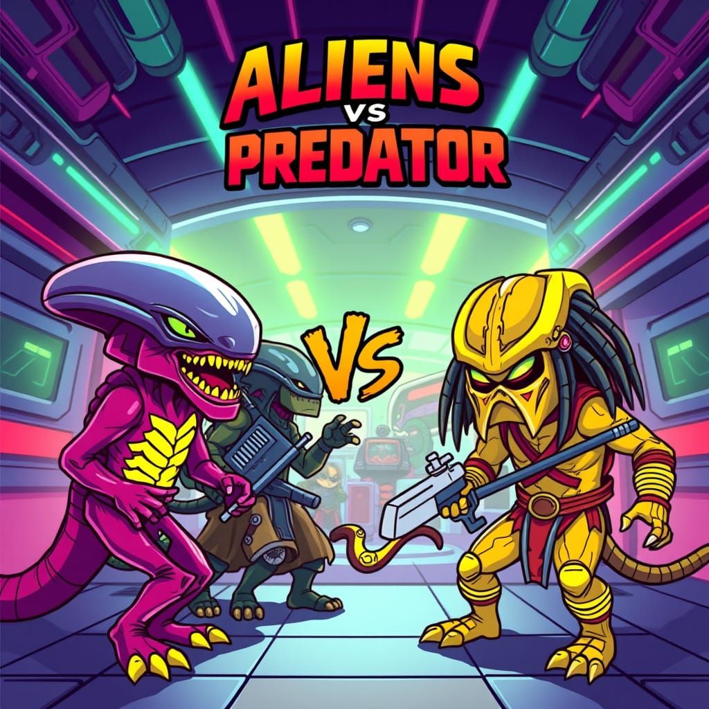 Vibrant Xenomorphs and Predators in Saturday Morning Cartoon...