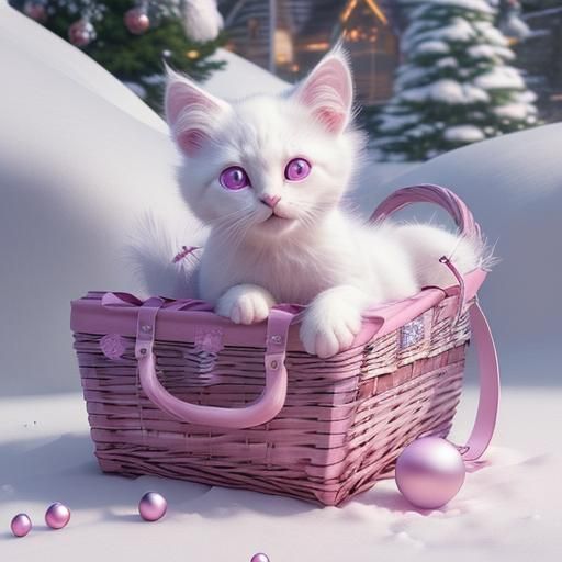 Kitten in Winter Wonderland: A Detailed Matte Painting