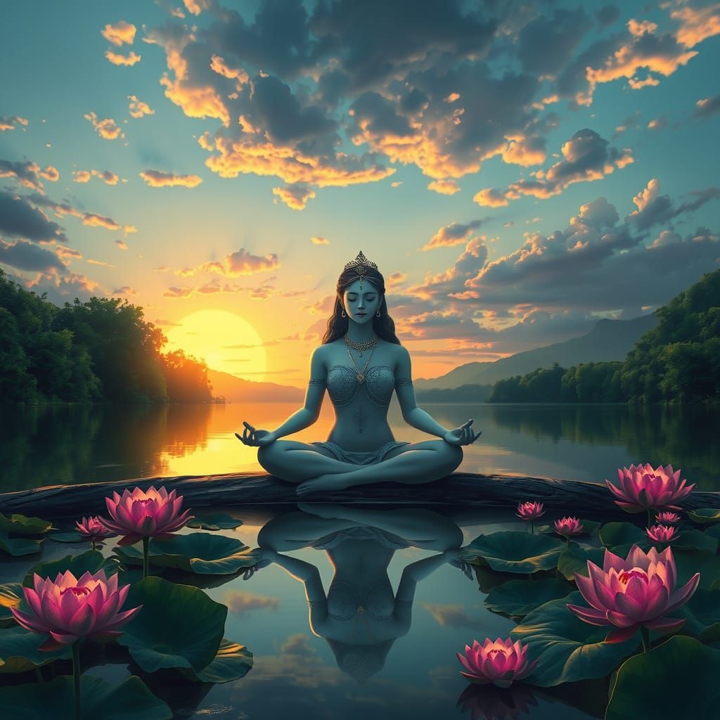 Ethereal Goddess in Serene Nirvana Landscape