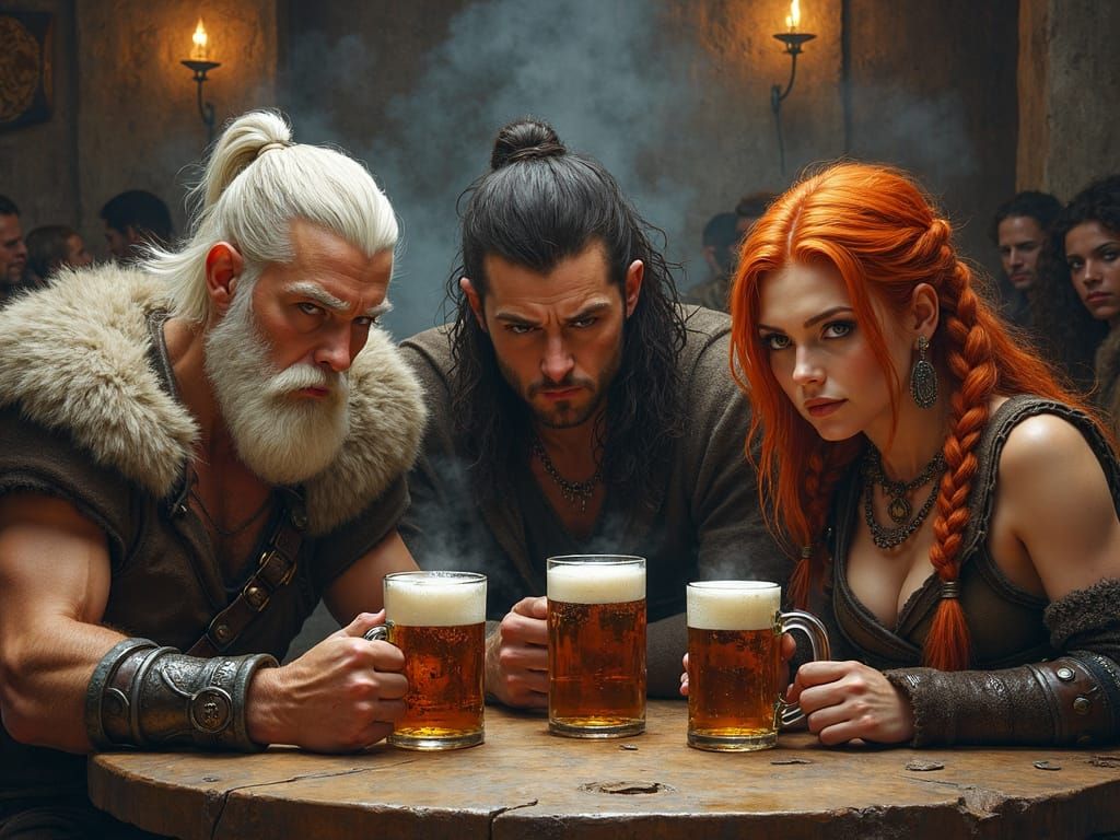 Viking Warriors in Tavern, Dark Fantasy Art