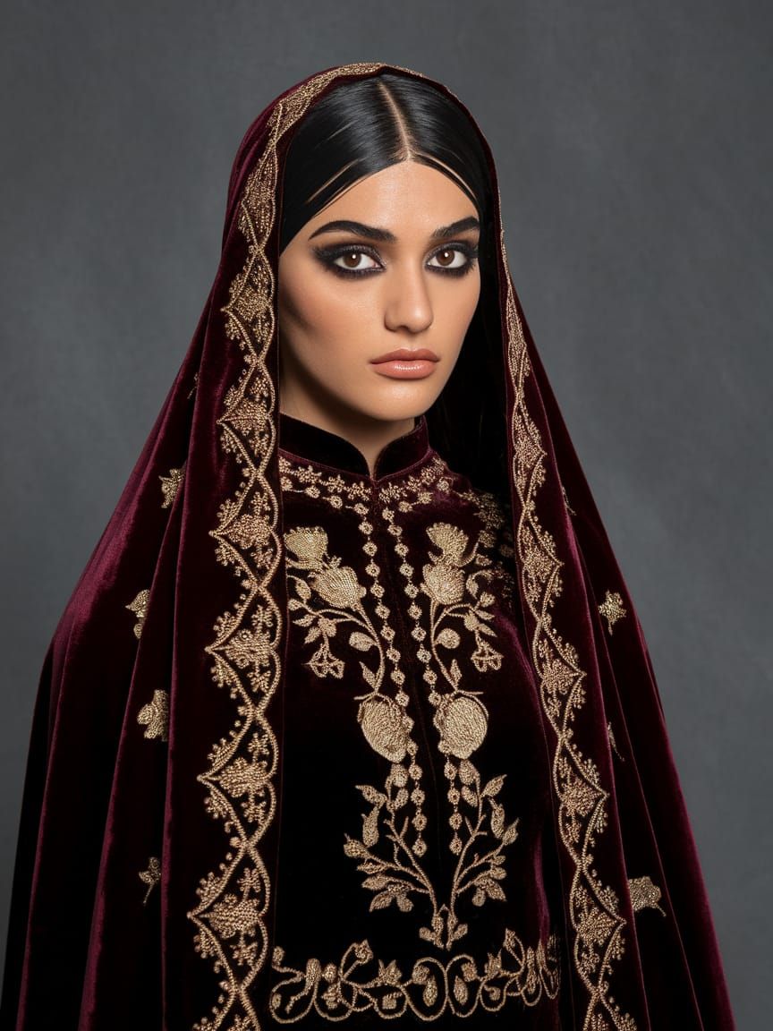 Palestinian Beauty in Ottoman-Inspired Hijab and Velvet Thob...