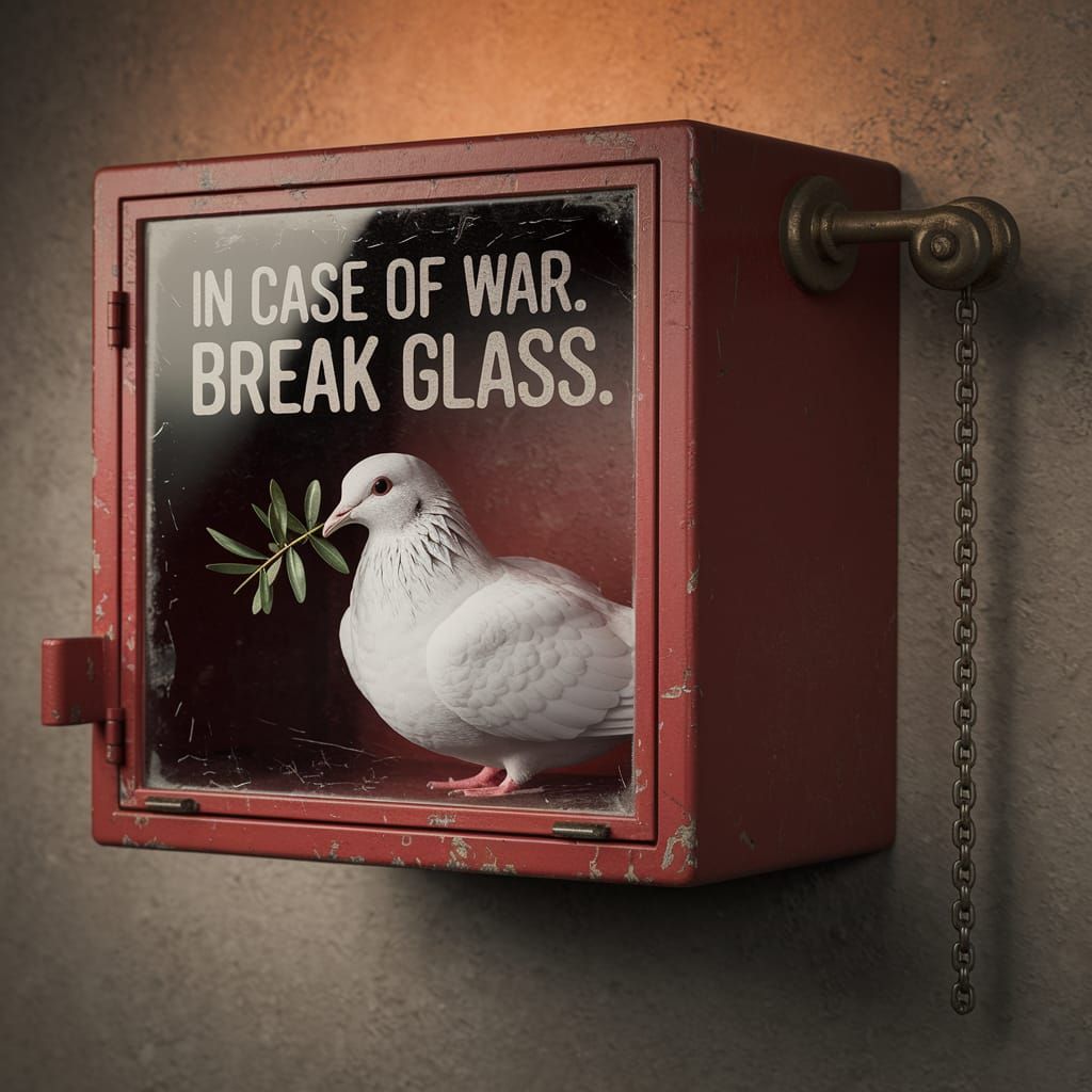 White Dove with Olive Branch in Fire Box Still Life