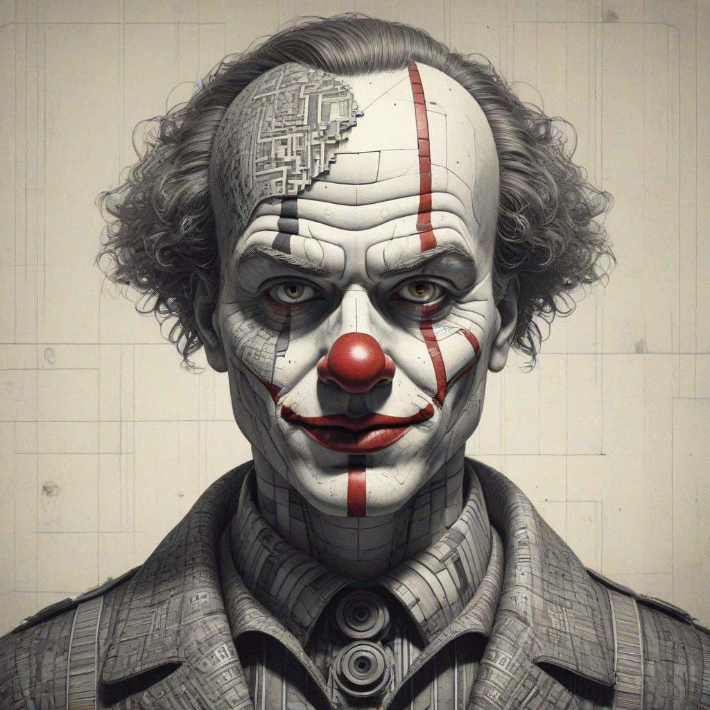 Surreal Cyberpunk Portrait of a Clown Spy Cyborg