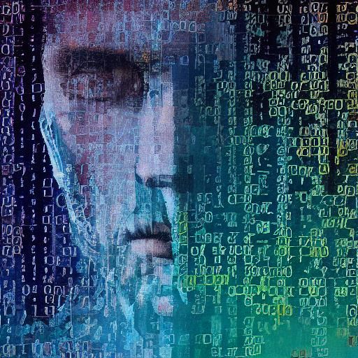 Blue Matrix Male Silhouette in Double Exposure