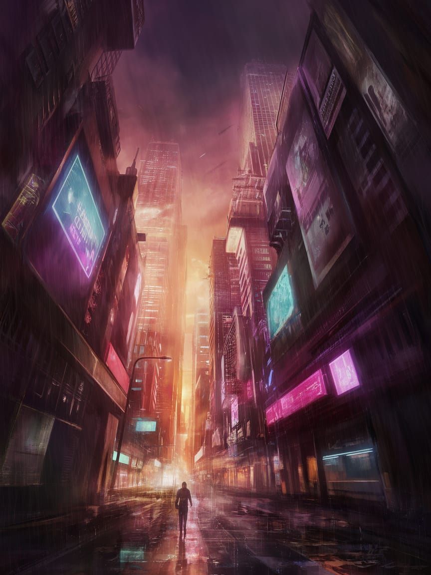 Cyberpunk New Athens Metropolis at Twilight