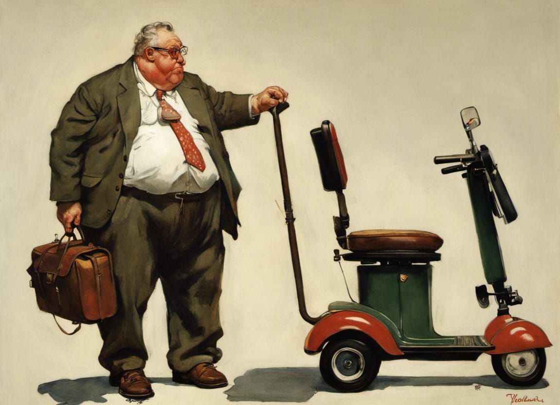 Professor Xaiver on Scooter in Rockwell Style