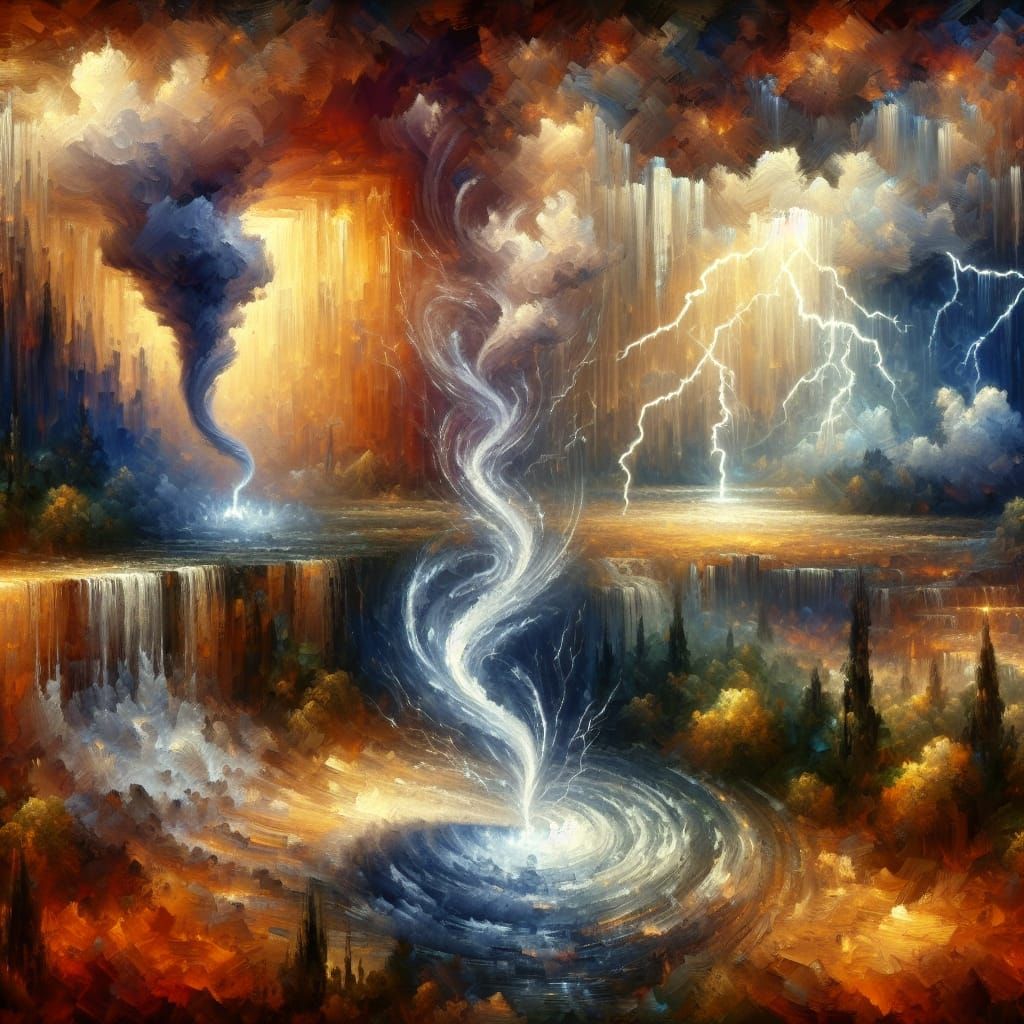 Impressionist Tornado Waterfall with Lightning