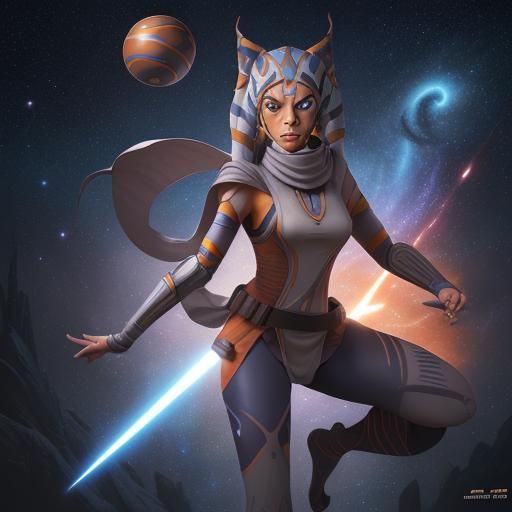 Ahsoka as Naruto with Galaxy Orb: Detailed Digital Art