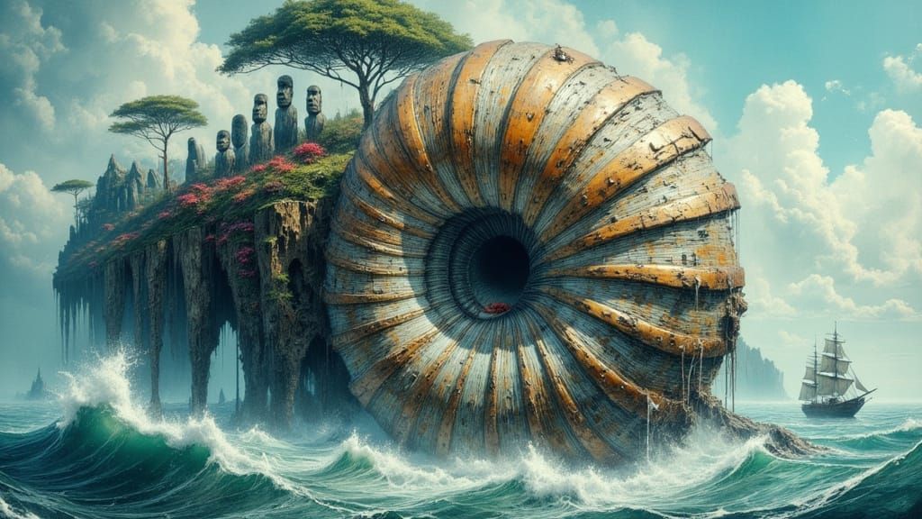 Nautilus Island Cliff with Moai Statues