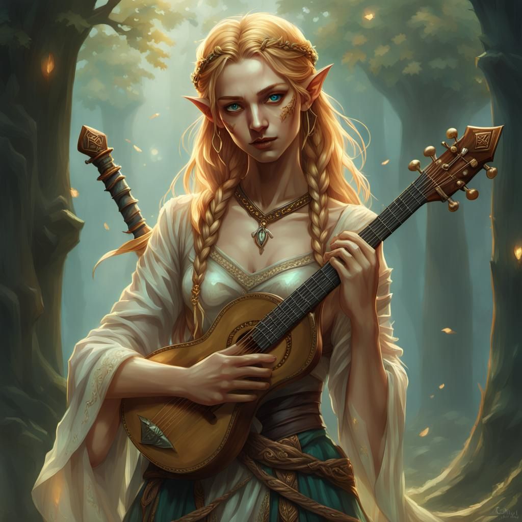 Half-Elf Bard with Lute: Fantasy Concept Art