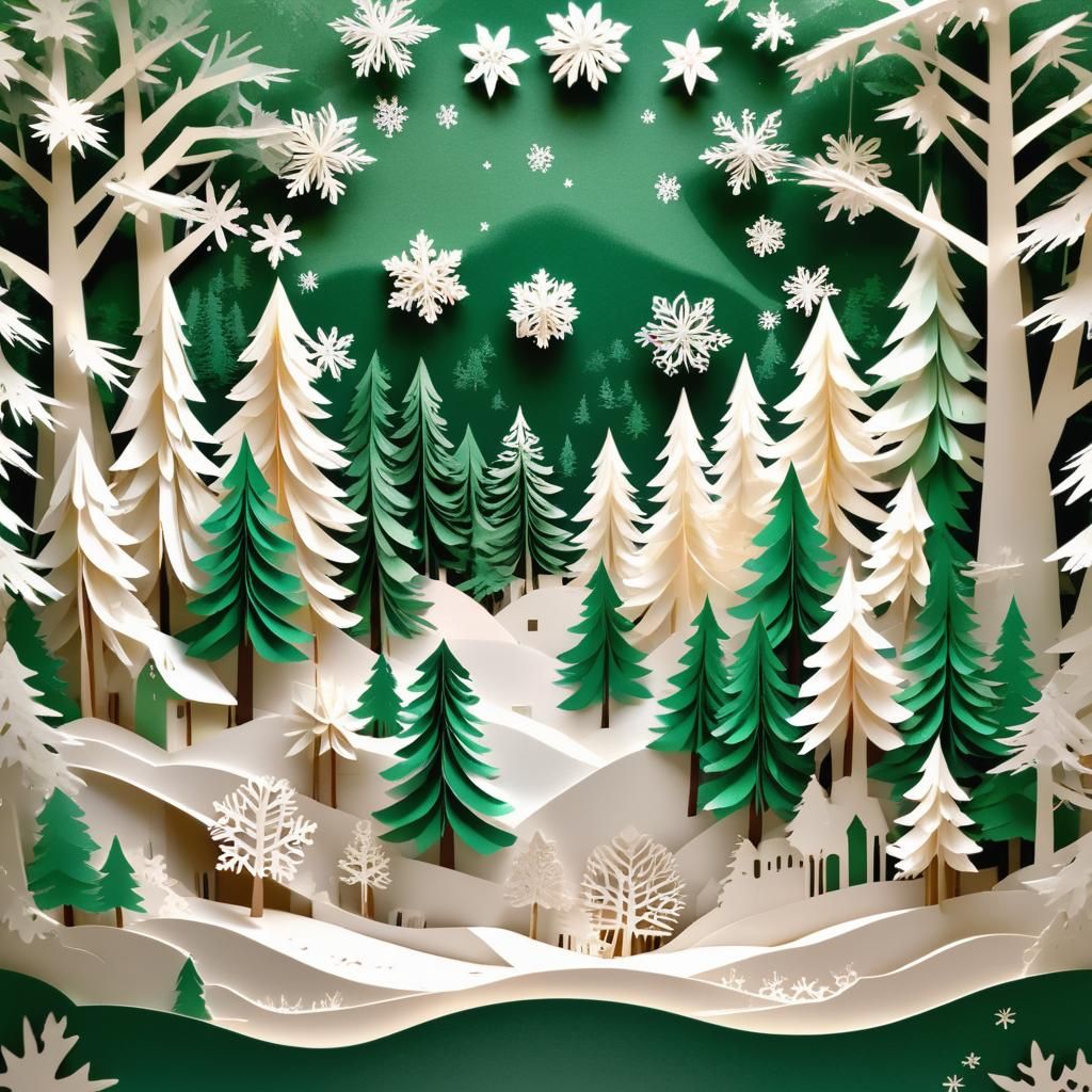 Sparkling Kirigami Snowflakes Over Winter Park Scene