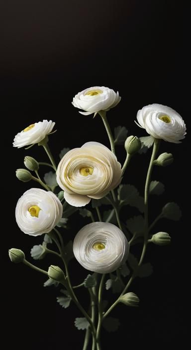 Cream Ranunculus in Realistic Pattern Structure