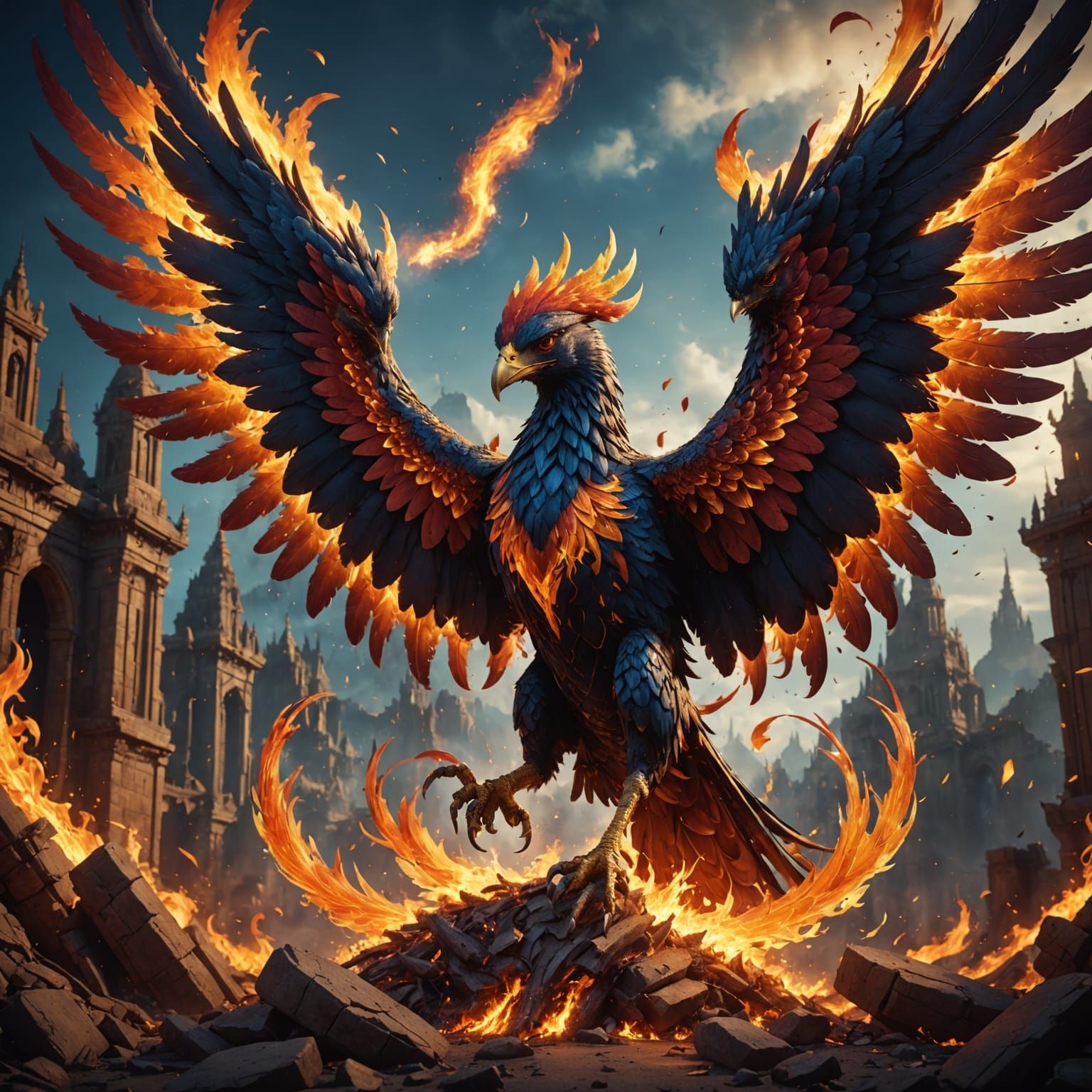 Phoenix Rising: Detailed Matte Painting in Deep Color